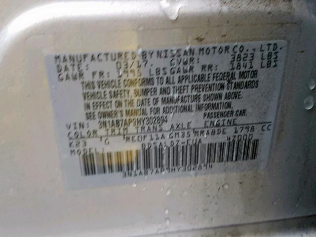 3N1AB7AP9HY302894 - 2017 NISSAN SENTRA S 银色 照片 10