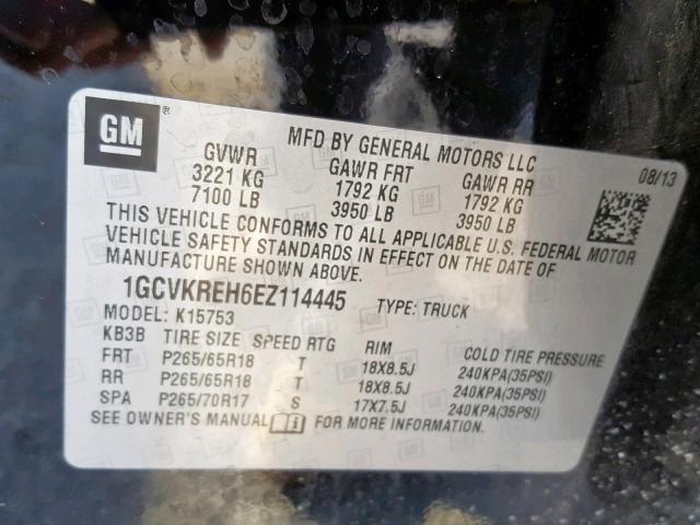 1GCVKREH6EZ114445 - 2014 CHEVROLET SILVERADO BLACK photo 10