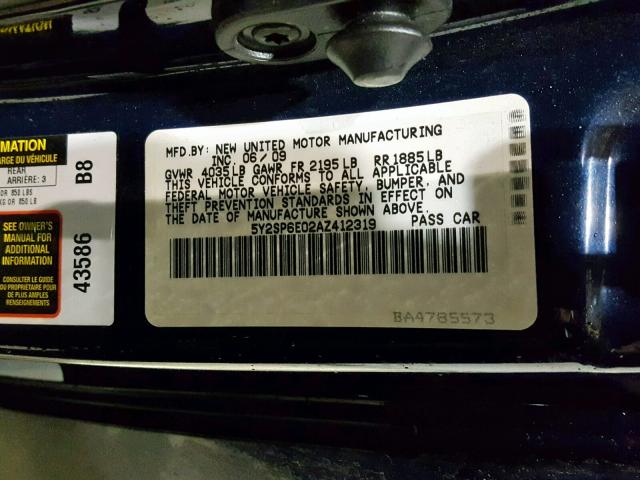 5Y2SP6E02AZ412319 - 2010 PONTIAC VIBE 蓝色 照片 10