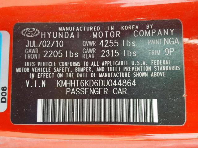 KMHHT6KD6BU044864 - 2011 HYUNDAI GENESIS CO RED photo 10