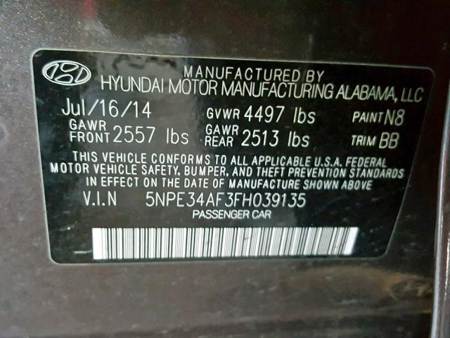 5NPE34AF3FH039135 - 2015 HYUNDAI SONATA SPO BROWN photo 10