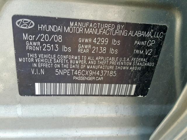 5NPET46CX9H437185 - 2009 HYUNDAI SONATA GLS 灰色 照片 10