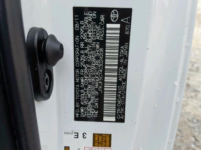 JTKJF5C74C3024208 - 2012 TOYOTA SCION TC თეთრი ფოტო 10