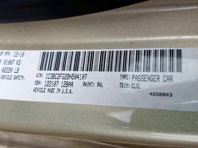 1C3BC2FG2BN504107 - 2011 CHRYSLER 200 LIMITE GOLD photo 10