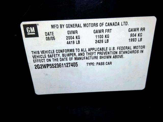 2G2WP552361127405 - 2006 PONTIAC GRAND PRIX BLACK photo 10