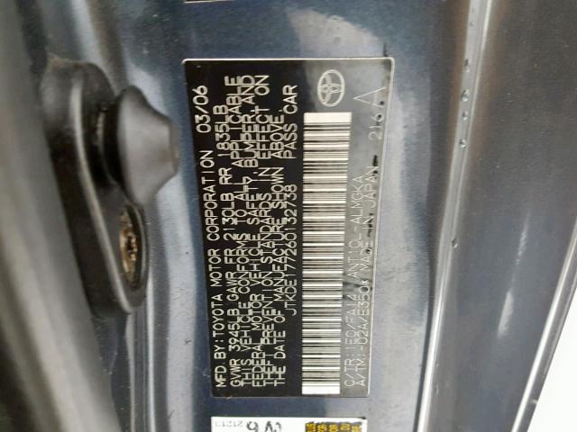 JTKDE177260132738 - 2006 TOYOTA SCION TC გრაფიტი ფოტო 10