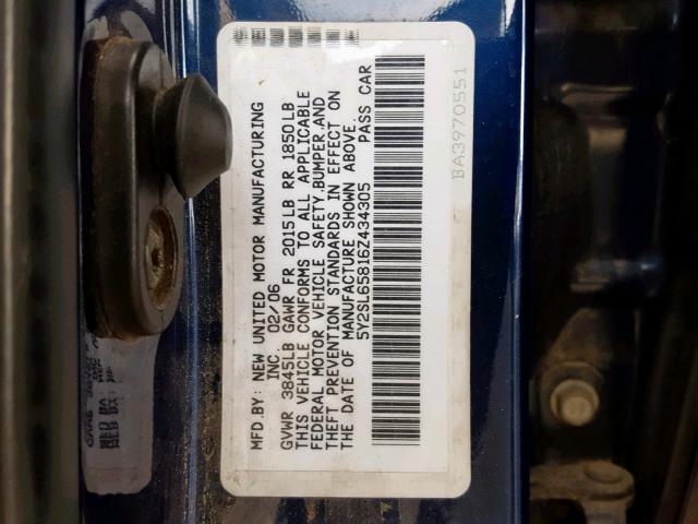 5Y2SL65816Z434305 - 2006 PONTIAC VIBE BLUE photo 10