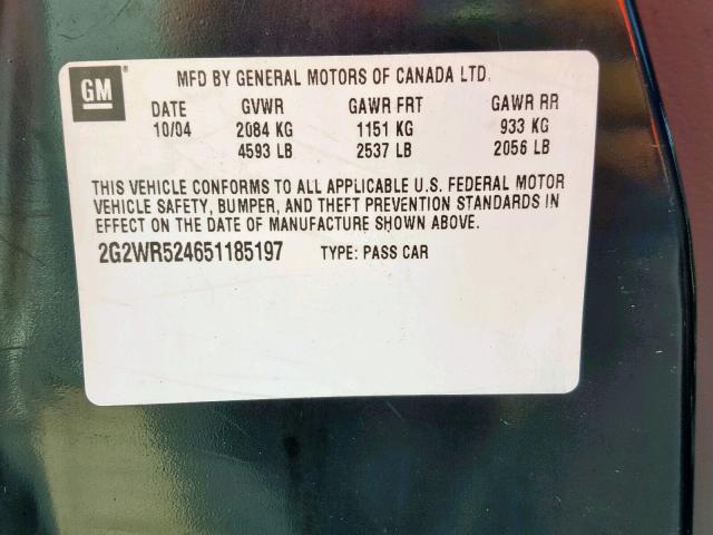 2G2WR524651185197 - 2005 PONTIAC GRAND PRIX შავი ფოტო 10