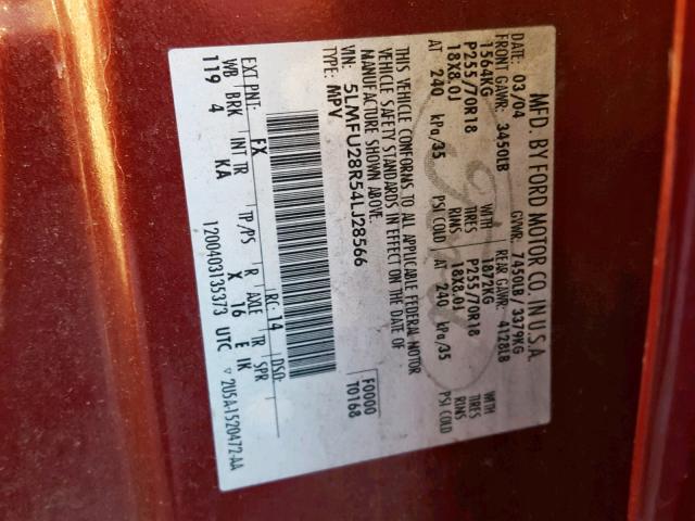 5LMFU28R54LJ28566 - 2004 LINCOLN NAVIGATOR Бордовый фото 10