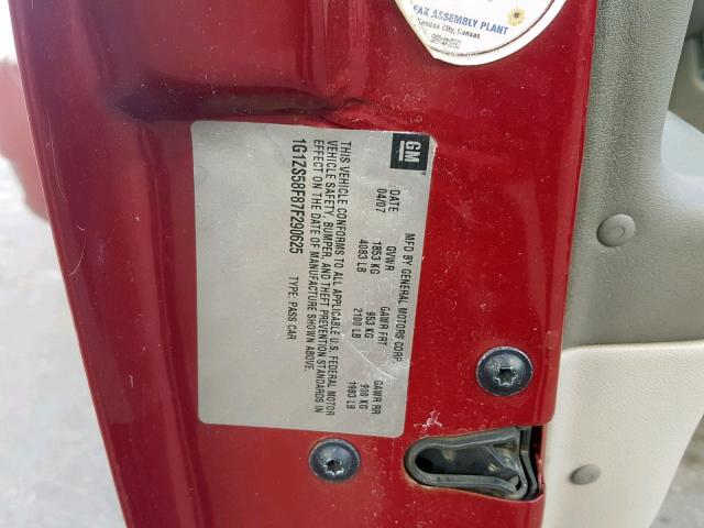 1G1ZS58F87F290625 - 2007 CHEVROLET MALIBU LS წითელი ფოტო 10