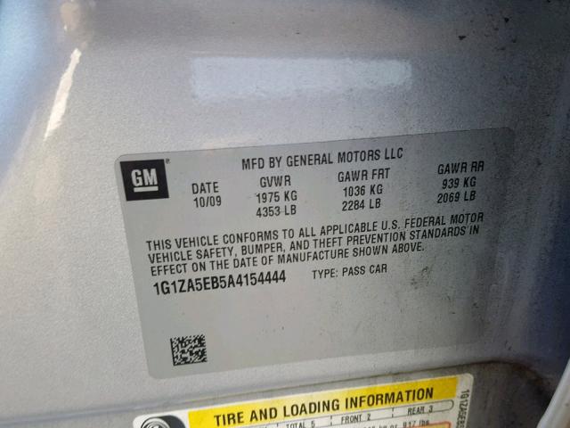 1G1ZA5EB5A4154444 - 2010 CHEVROLET MALIBU LS SILVER photo 10