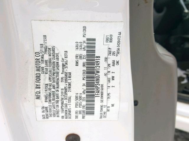 1FAHP34N07W124918 - 2007 FORD FOCUS ZX4 WHITE photo 10