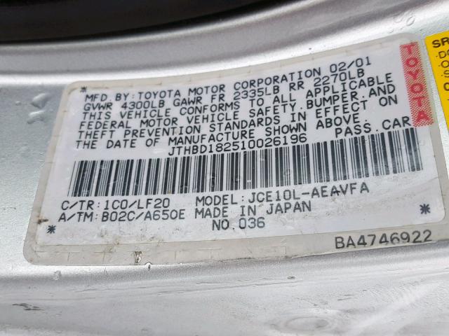 JTHBD182510026196 - 2001 LEXUS IS 300 WHITE photo 10