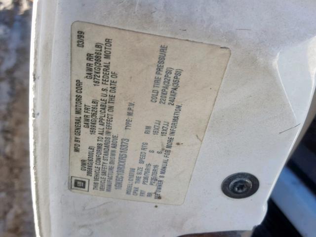 1GKEC13RXXR516373 - 1999 GMC YUKON WHITE photo 10