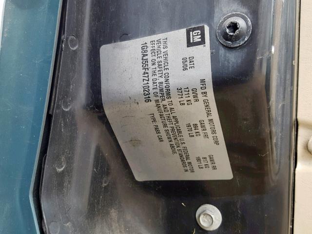 1G8AJ55F47Z102316 - 2007 SATURN ION LEVEL GREEN photo 10