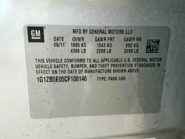 1G1ZB5E05CF108146 - 2012 CHEVROLET MALIBU LS SILVER photo 10