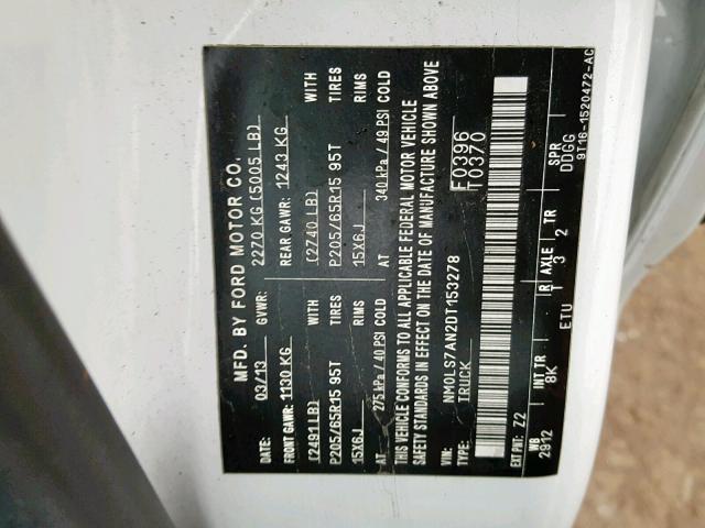 NM0LS7AN2DT153278 - 2013 FORD TRANSIT CO WHITE photo 10