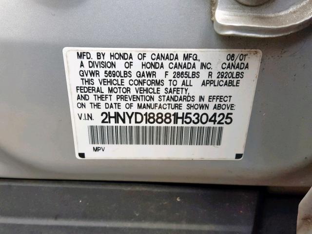 2HNYD18881H530425 - 2001 ACURA MDX TOURIN GRAY photo 10