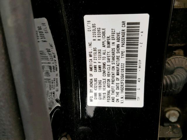 1HGCR2F53GA106322 - 2016 HONDA ACCORD SPO BLACK photo 10