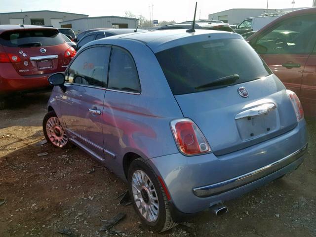 3C3CFFCR0DT607862 - 2013 FIAT 500 LOUNGE BLUE photo 3