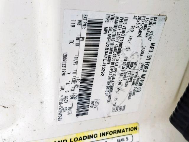 5LMFU28547LJ15292 - 2007 LINCOLN NAVIGATOR Ağ foto 10