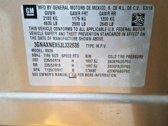 3GNAXNEX6JL332636 - 2018 CHEVROLET EQUINOX PR BROWN photo 10