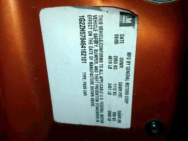 1G2ZH578464162101 - 2006 PONTIAC G6 GT ORANGE photo 10