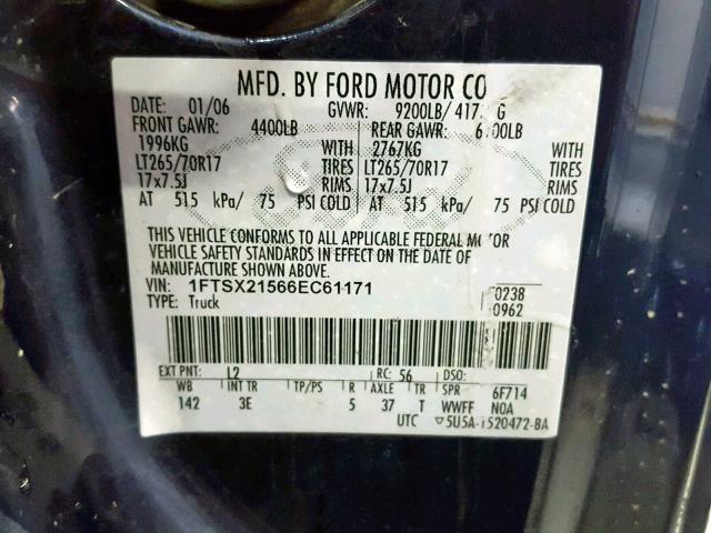 1FTSX21566EC61171 - 2006 FORD F250 SUPER BLUE photo 10