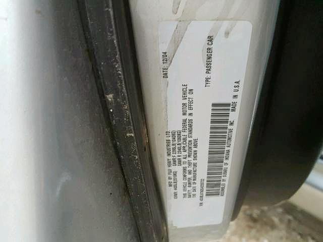 4S3BL676054220722 - 2005 SUBARU LEGACY GT GRAY photo 10