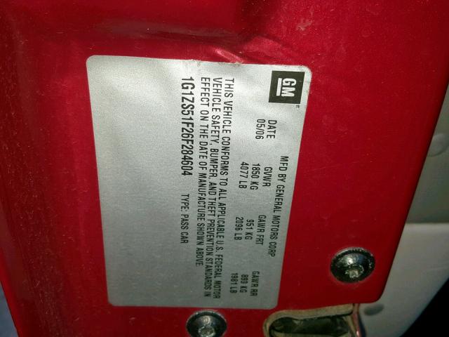 1G1ZS51F26F284604 - 2006 CHEVROLET MALIBU LS 栗色 照片 10