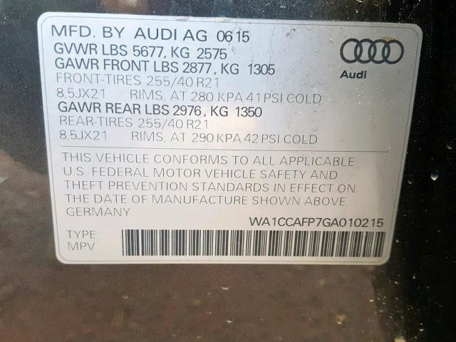 WA1CCAFP7GA010215 - 2016 AUDI SQ5 PREMIU GRAY photo 10