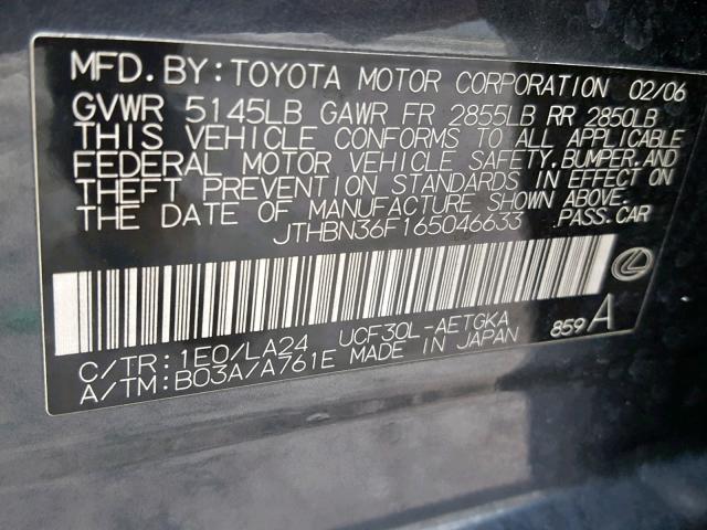 JTHBN36F165046633 - 2006 LEXUS LS 430 GRAY photo 10