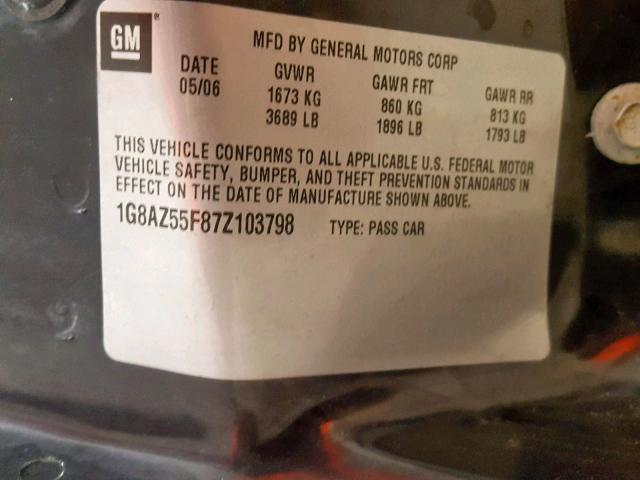 1G8AZ55F87Z103798 - 2007 SATURN ION LEVEL SILVER photo 10