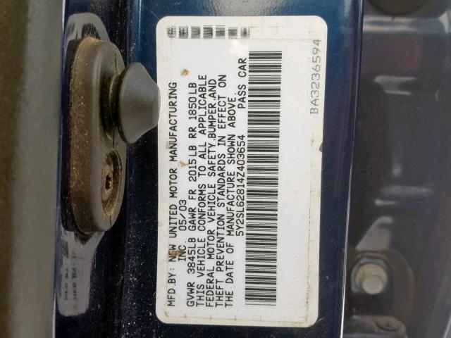 5Y2SL62814Z403654 - 2004 PONTIAC VIBE BLUE photo 10