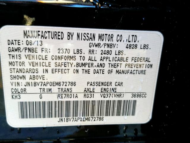 JN1BV7AP0EM672786 - 2014 INFINITI Q50 BASE BLACK photo 10