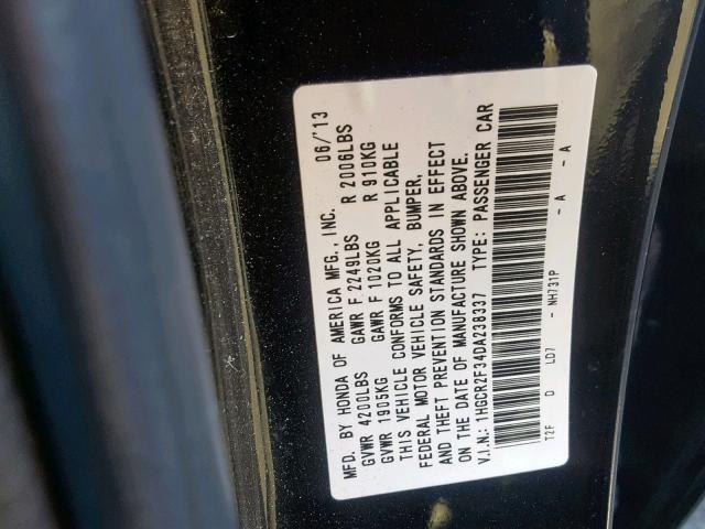 1HGCR2F34DA238337 - 2013 HONDA ACCORD LX BLACK photo 10