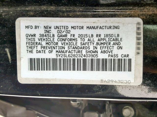 5Y2SL62823Z403905 - 2003 PONTIAC VIBE BLACK photo 10