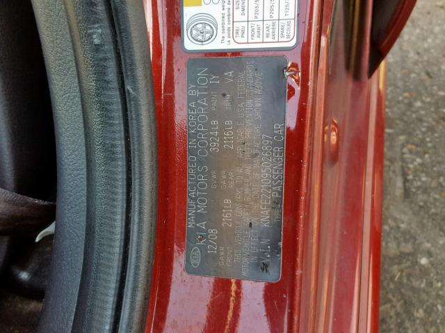 KNAFE221095026897 - 2009 KIA SPECTRA EX RED photo 10