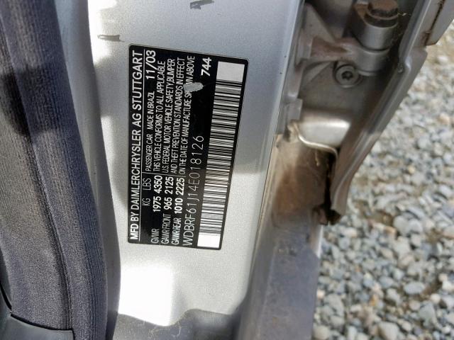 WDBRF61J14E018126 - 2004 MERCEDES-BENZ C 240 银色 照片 10