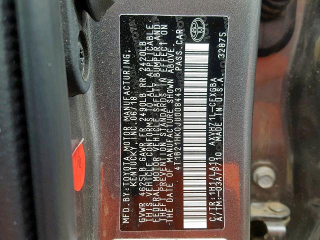 4T1B21HK0JU008443 - 2018 TOYOTA CAMRY HYBR GRAY photo 10