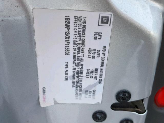 1G2WP12KX1F115606 - 2001 PONTIAC GRAND PRIX SILVER photo 10