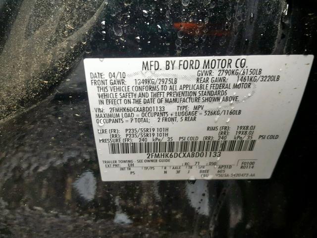 2FMHK6DCXABD01133 - 2010 FORD FLEX LIMIT BLACK photo 10