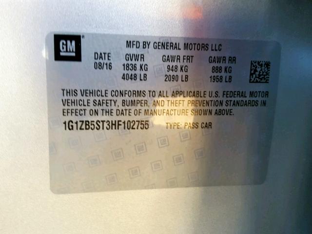 1G1ZB5ST3HF102755 - 2017 CHEVROLET MALIBU LS SILVER photo 10