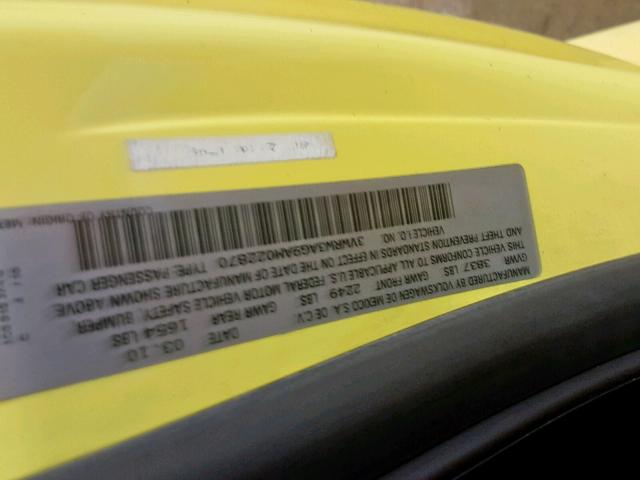 3VWRW3AG9AM022870 - 2010 VOLKSWAGEN NEW BEETLE Gelb Foto 10