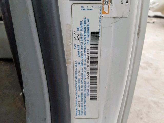 3VWDD21C31M440199 - 2001 VOLKSWAGEN NEW BEETLE Weiß Foto 10