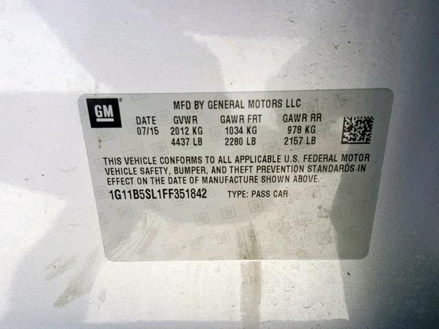 1G11B5SL1FF351842 - 2015 CHEVROLET MALIBU LS SILVER photo 10