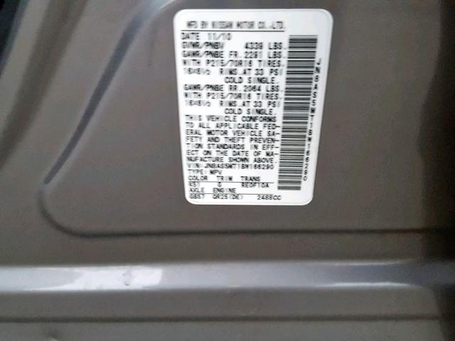 JN8AS5MT1BW166290 - 2011 NISSAN ROGUE S GRAY photo 10