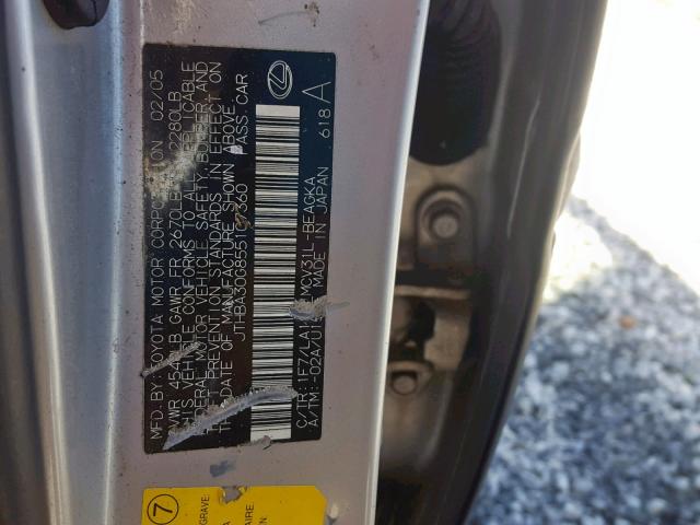 JTHBA30G855107360 - 2005 LEXUS ES 330 SILVER photo 10