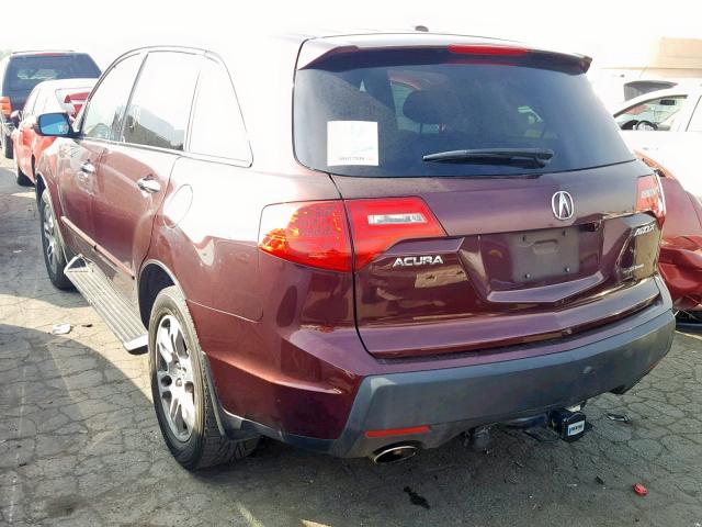 2HNYD28317H529412 - 2007 ACURA MDX TECHNO BURGUNDY photo 3