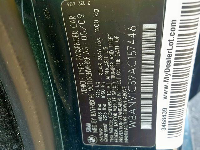 WBANV1C59AC157446 - 2010 BMW 528 XI GREEN photo 10